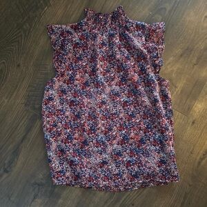 Banana Republic Floral Ruffle Blouse - Red and Blue